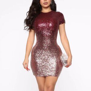 Fashion Nova Drop A Pin Sequin Mini Dress - Burgundy/combo Size L